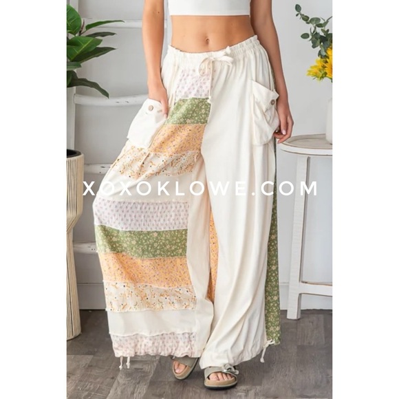 Oli & Hali Pants - Oli Hali Cream Patchwork Pants | Convertible Wide Leg to Jogger | Coastal Ready